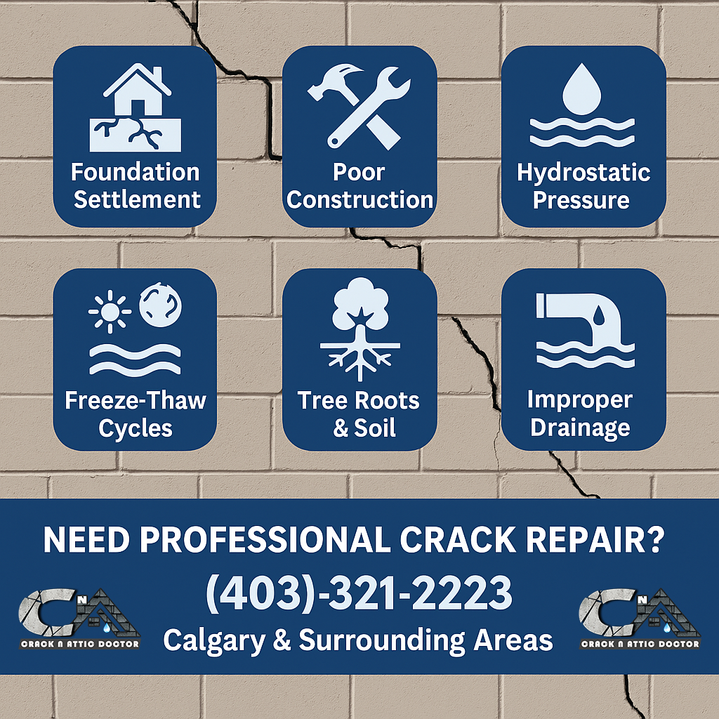 What causes cracks in walls, basements, and foundations