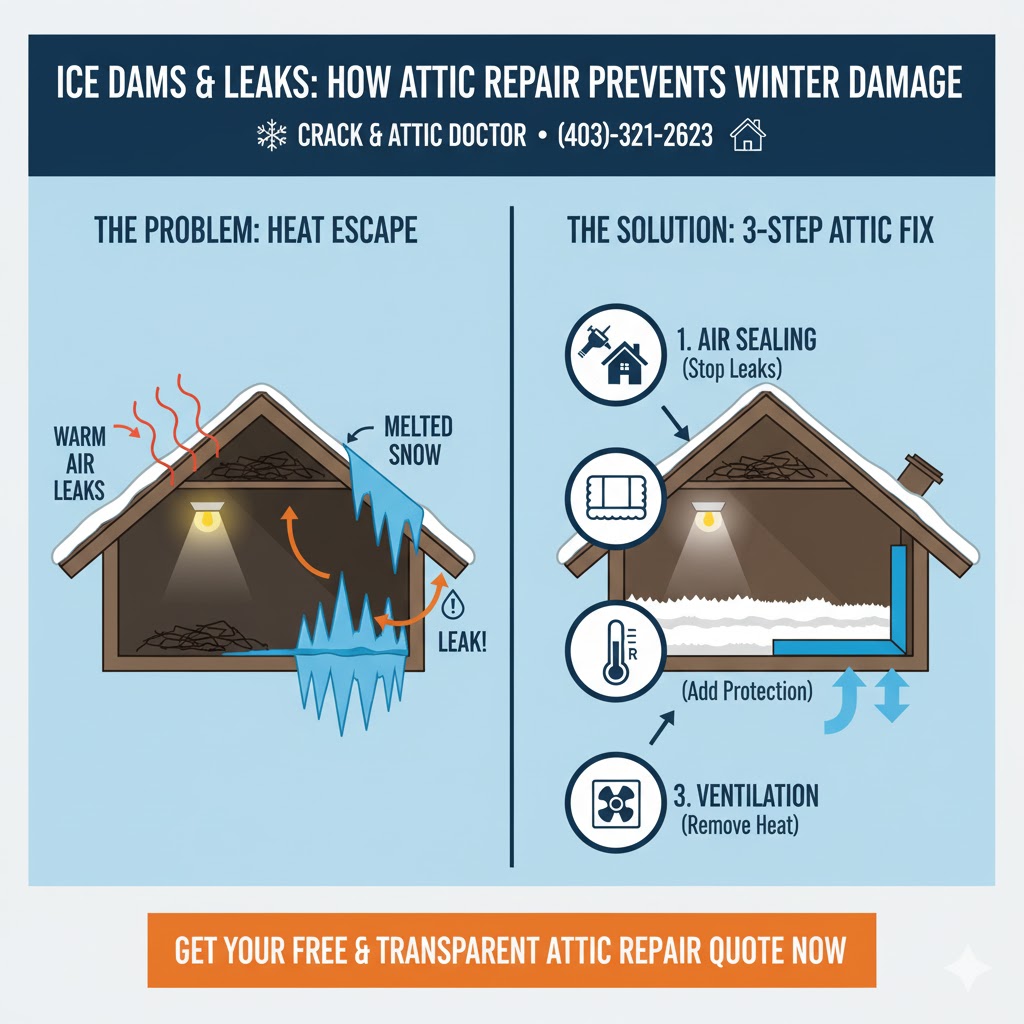 Ice Dams & Leaks: How Attic Repair Prevents Winter Damage in Calgary