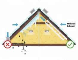 Wet attic insulation caused by poor ventilation and air leaks in a Calgary home