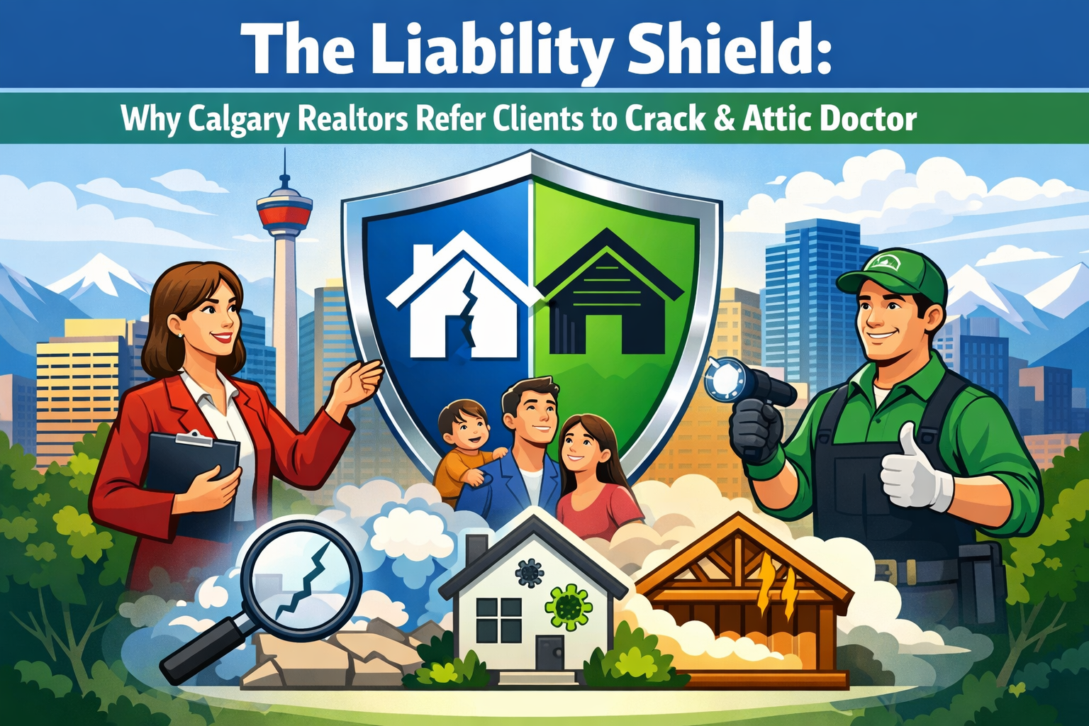 Professional contractor handing a certified repair report and warranty to a satisfied Calgary realtor.