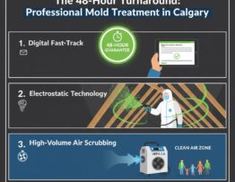 Professional mold remediation team in protective gear completing a 48-hour attic treatment in Calgary
