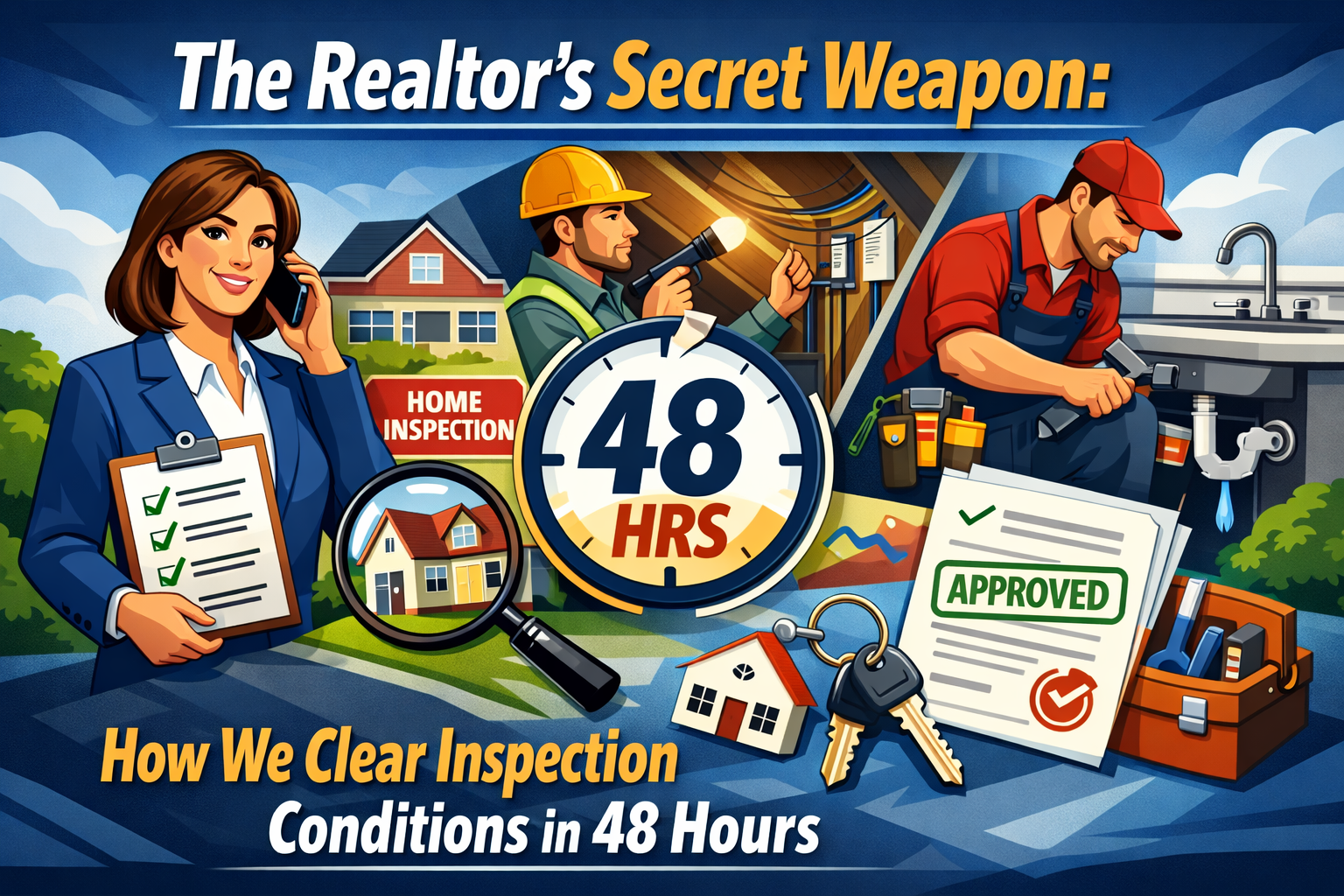 Realtor and contractor reviewing a home inspection report to clear attic mold conditions in Calgary.