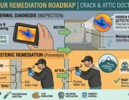 Crack & Attic Doctor specialist using thermal imaging to detect moisture behind a basement wall.