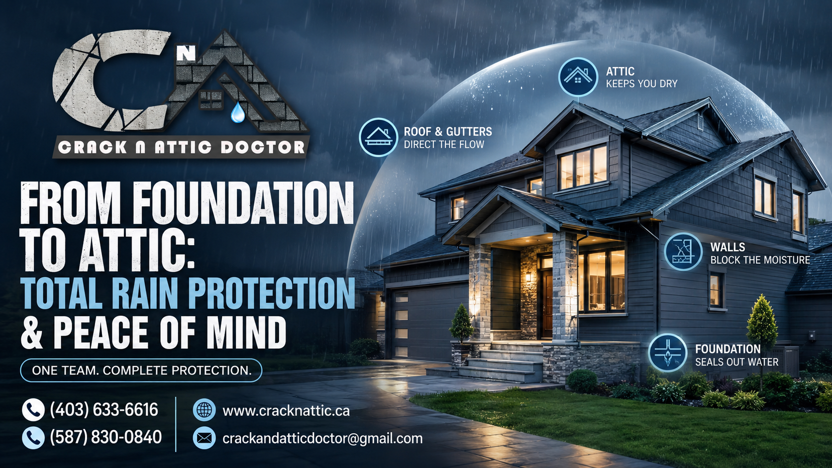 From Foundation to Attic Total Rain Protection & Peace of Mind by Crack & Attic Doctor