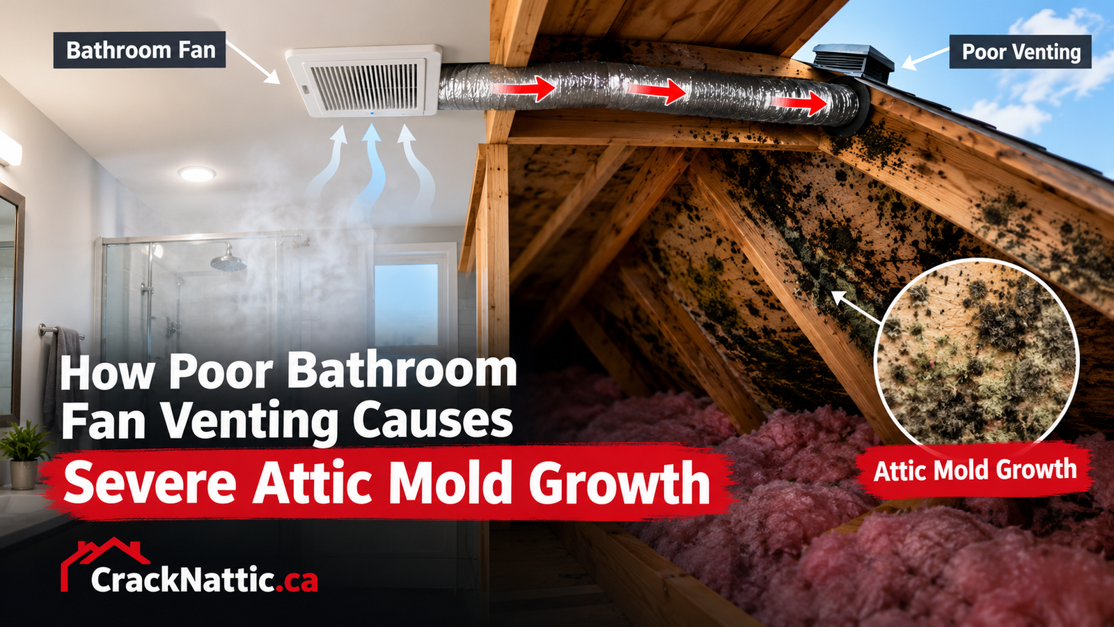 How Poor Bathroom Fan Venting Causes Severe Attic Mold Growth.