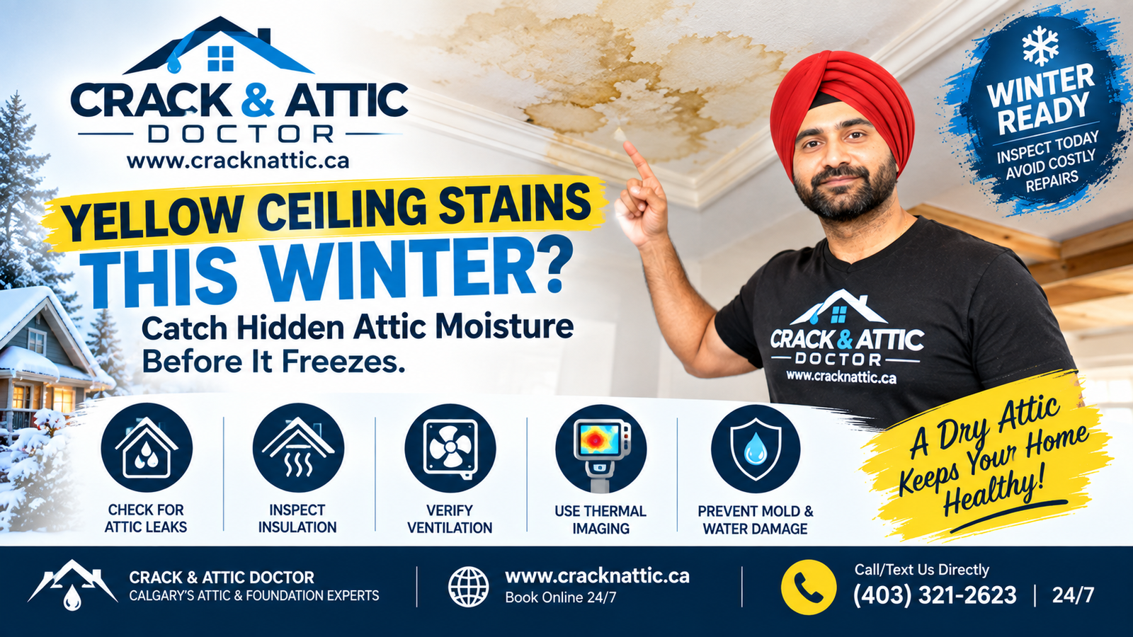 Yellow Ceiling Stains This Winter Catch Hidden Attic Moisture Before It Freezes